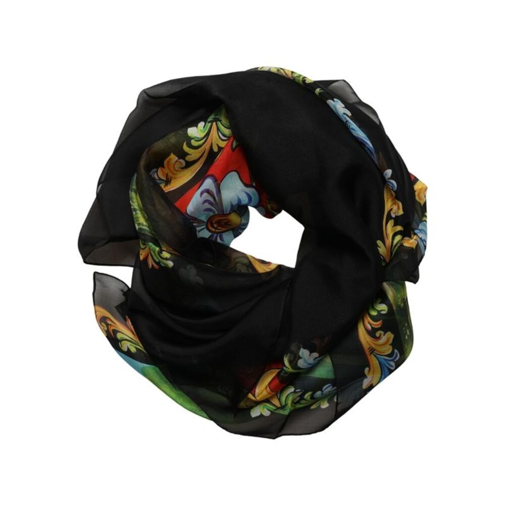Dolce & Gabbana Dark Gray Silk Scenery Print Foulard Women's Scarf